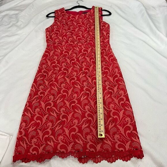 Ann Taylor Peony Coral Two Tone Lace Sheath Sleeveless Dress Sz 8 - Picture 4 of 7